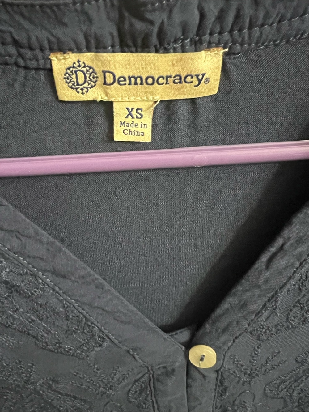 Democracy Navy V-Neck Embroidered Button Henley - Picture 3 of 4